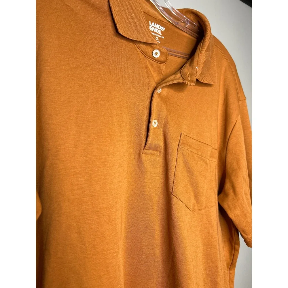 Lands End Mens Traditional Fit Orange Short Sleeve‎ Polo Shirt Size M